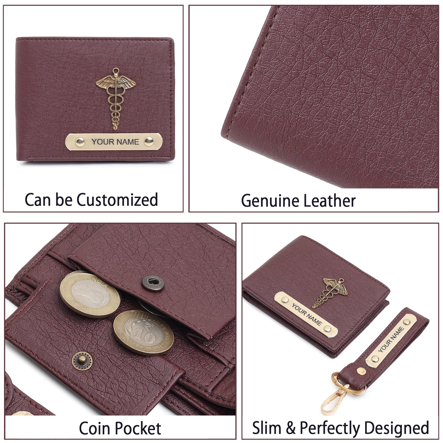 Combo Personalized Leather Wallet, Engraved Gift for Brother's Birthday, Practical and Stylish Men's Accessory with Customised Keychain