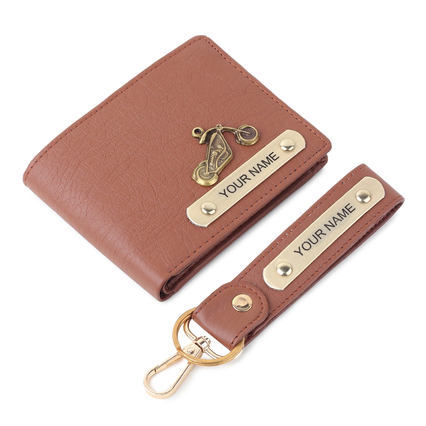 Combo Personalised Leather Wallet for Boyfriend, Handcrafted Engraved Billfold, Unique Anniversary Gift for Him with Personalised Keychain