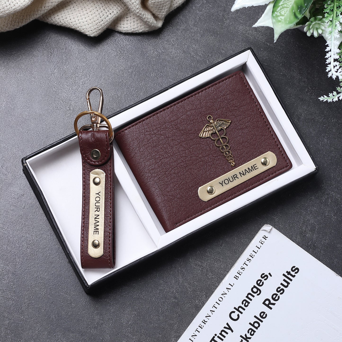 Combo Personalized Leather Wallet, Engraved Gift for Brother's Birthday, Practical and Stylish Men's Accessory with Customised Keychain