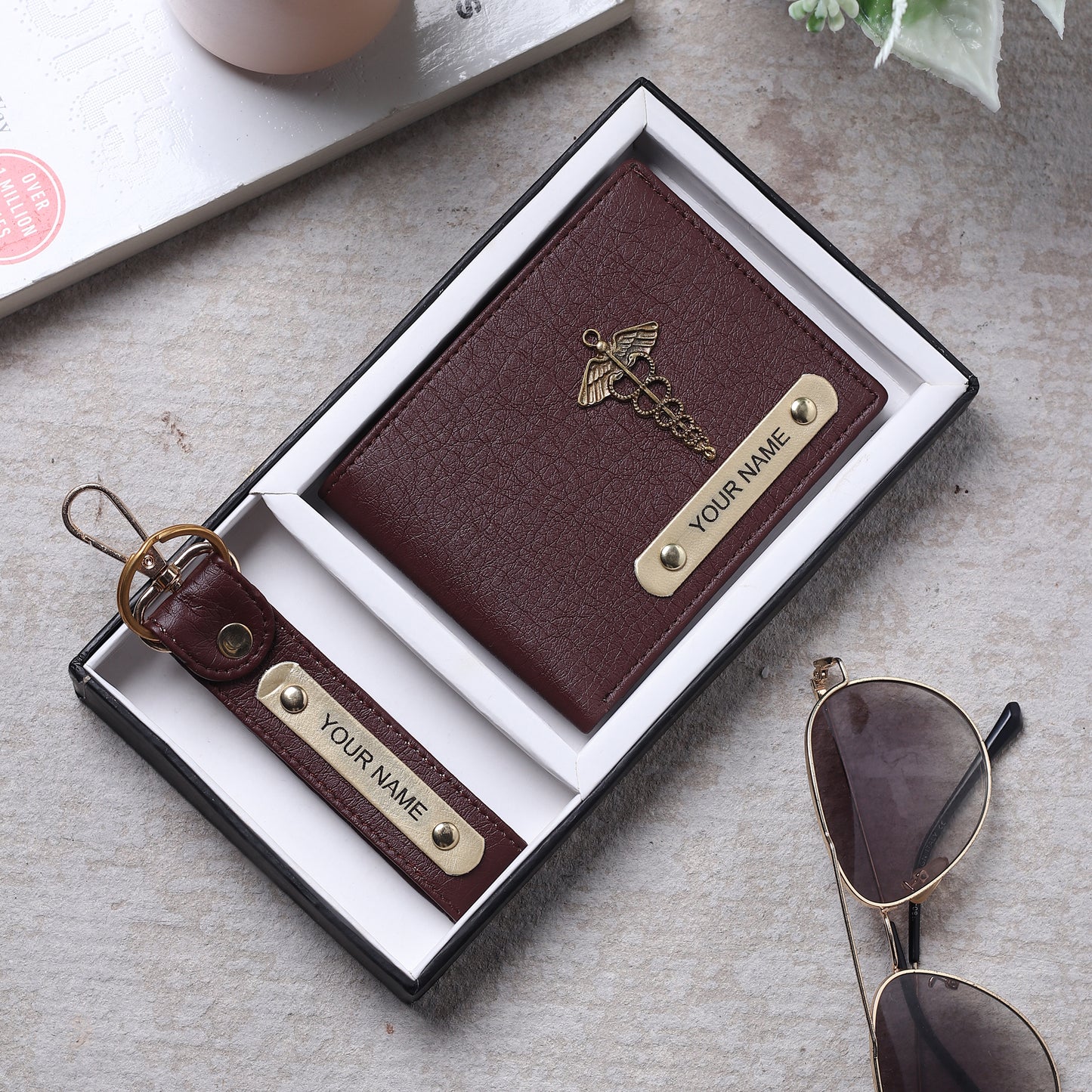 Combo Personalized Leather Wallet, Engraved Gift for Brother's Birthday, Practical and Stylish Men's Accessory with Customised Keychain