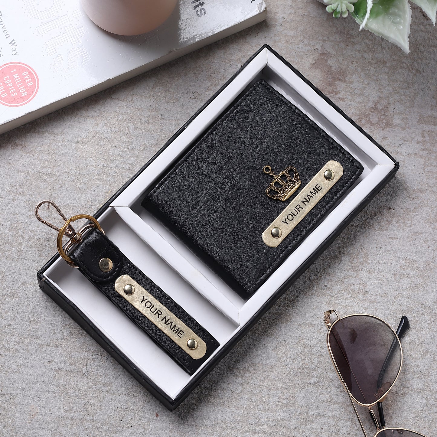 Combo Personalised Leather Wallet for Dad, Handcrafted Fathers Day Gift Idea with Personalised Keychain